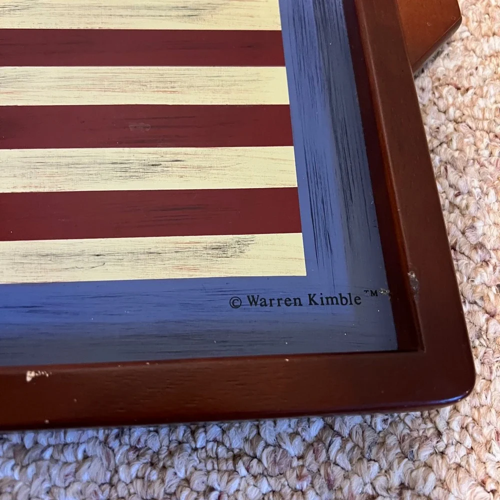 Warren Kimble American Flag Wooden Serving Tray Folk Art Patriotic Decor Handles
